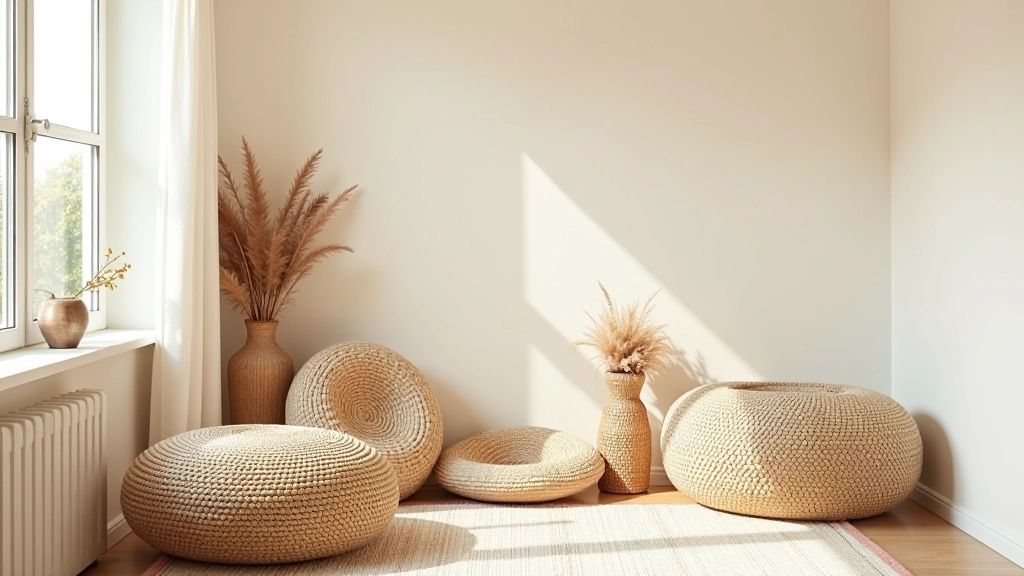 Coins bohèmes avec paniers tressés et accessoires en fibres naturelles