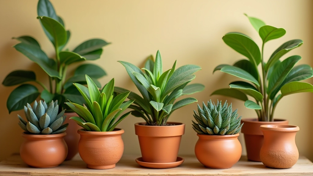 Groupement de plantes vertes dans des pots terracotta et céramique bohèmes