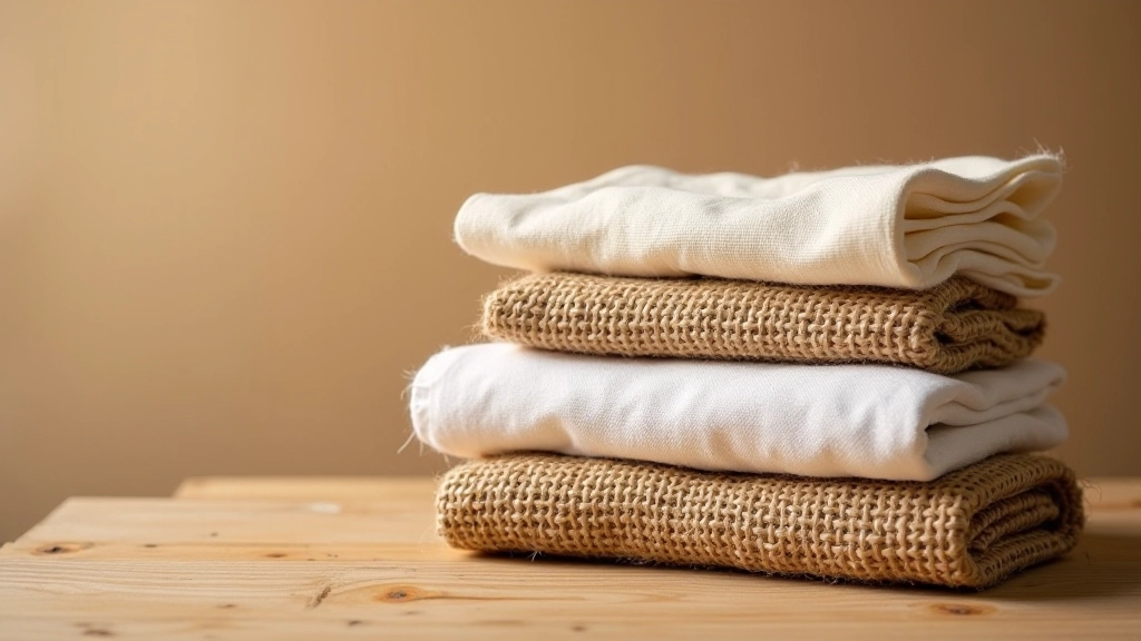 Gros plan sur diverses textures de fibres naturelles empilées, montrant les différentes teintes et motifs tissés